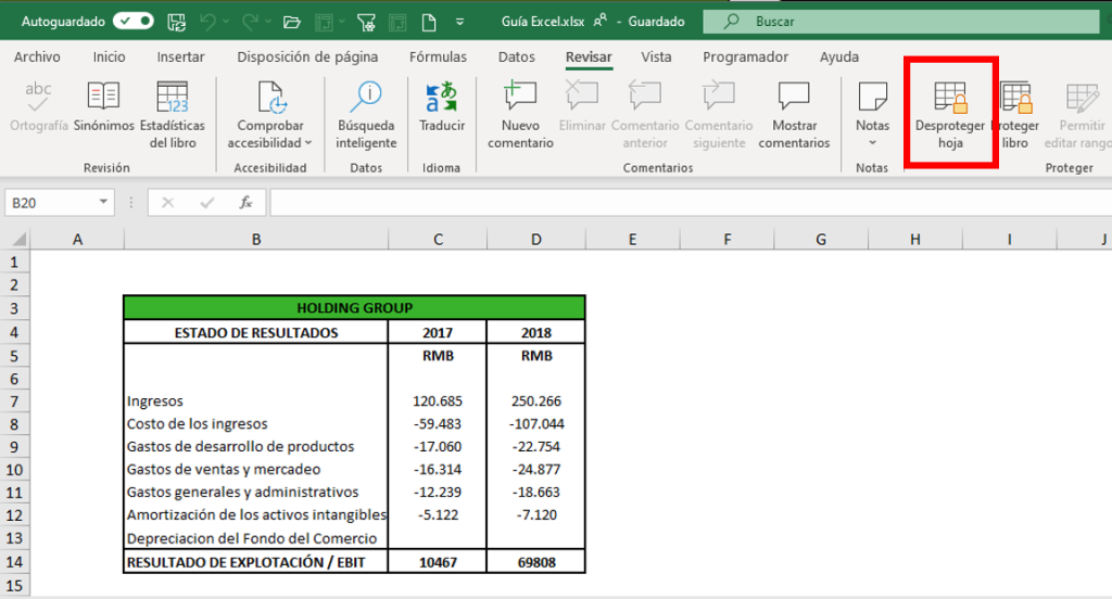 Proteger hoja en Excel